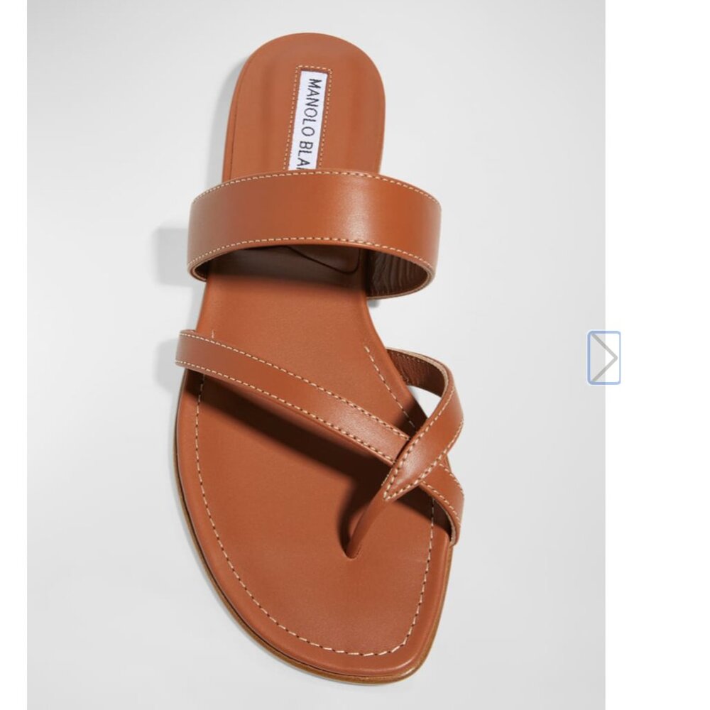 Manolo Blahnik Susa Flat Leather Sandals, color luggage size 37.5